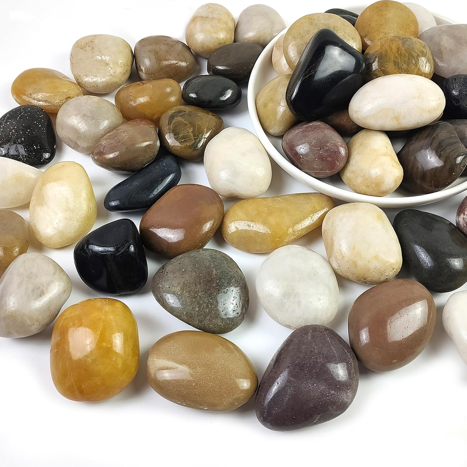 2LB Polished Colorful River Rocks,1-2.2 Inch Mixed Color Pebbles for Garden Landscaping, Landscaping Pebbles, Vase Filling Colorful Pebbles, Outdoor Decorative River Rocks