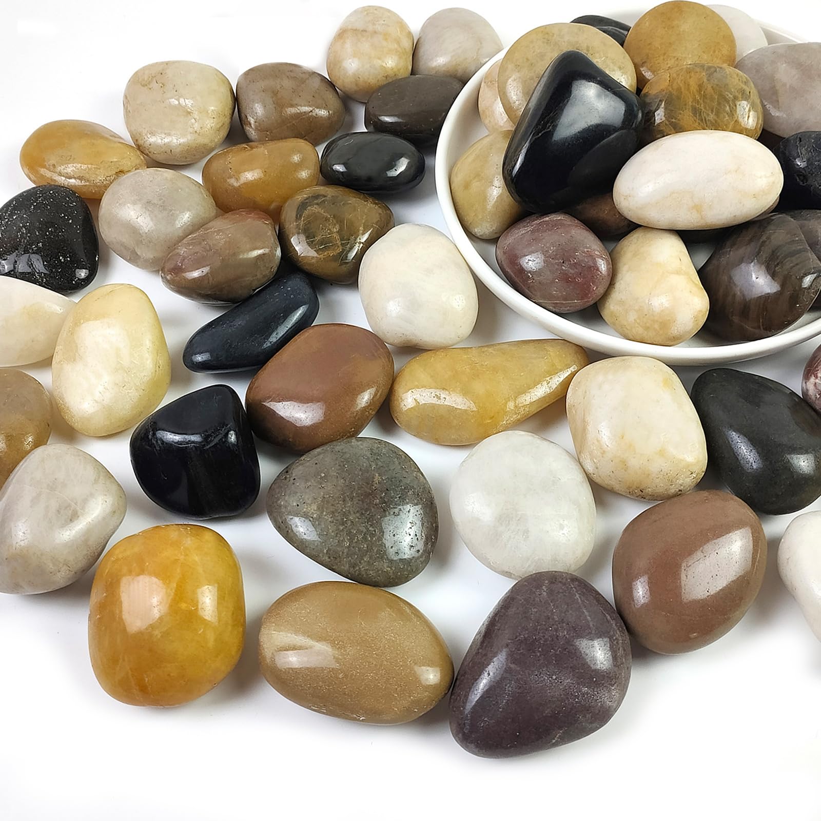 2LB Polished Colorful River Rocks,1-2.2 Inch Mixed Color Pebbles for Garden Landscaping, Landscaping Pebbles, Vase Filling Colorful Pebbles, Outdoor Decorative River Rocks
