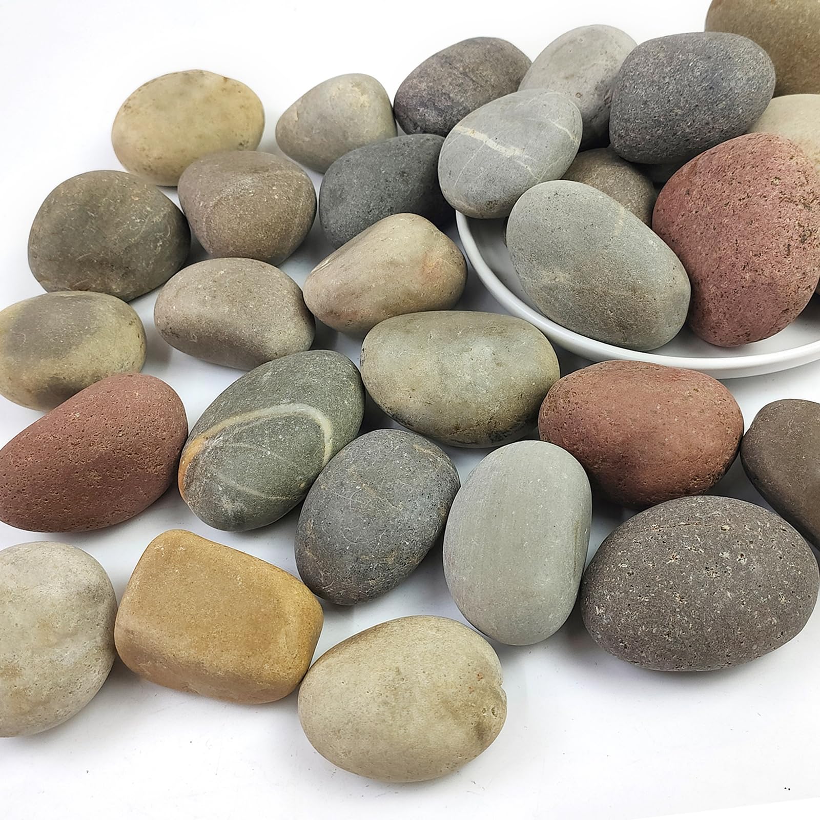 Large River Rocks for Landscaping, 3-4 Inch Mixed Colors Pebbles for Plants and Garden, Premium Rocks for Flower Beds, Indoor Fountains, Paths, Backyards, Fish Tanks(40lbs Bulk)
